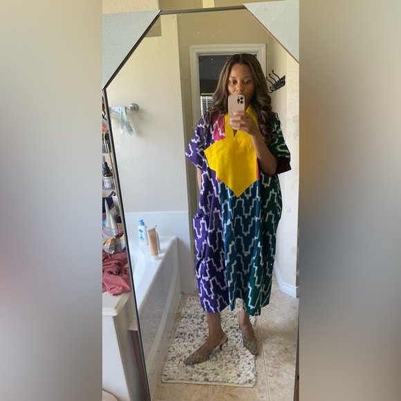 Dye lab Adire Tie dye African bubu Agbada kaftan kimono NWOT - Picture 6 of 8